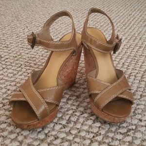 Cathy Jean Tan Platform Wedge Heels / Sandals
